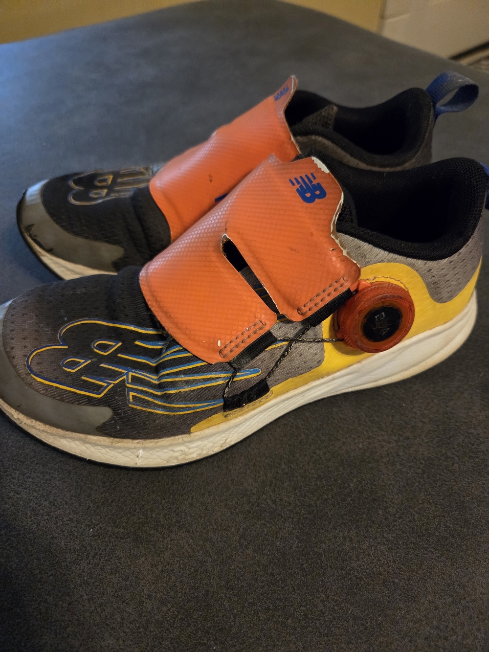 New Balance Kids Orange Black Yellow Gray Sneakers with Easy Hook Strap